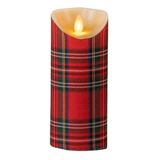 Red Tartan Plaid Timer Candle - 3x7 Pillar