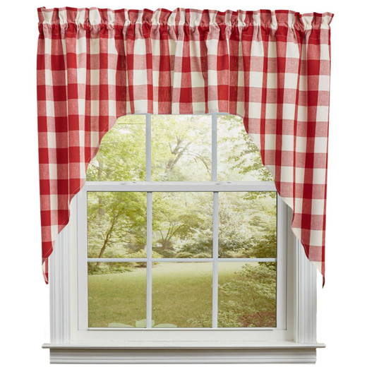 Wicklow Check Red & Cream Swags - 72x36
