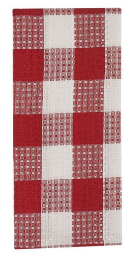 Farmhouse Buffalo Check Waffle Weave Red and White Kitchen Towels