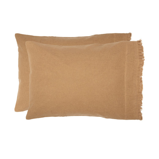 Burlap Natural Fringed Ruffle Pillowcases - Standard Set of 2