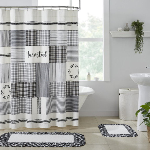 Sawyer Mill Black Stencil Patchwork Shower Curtain