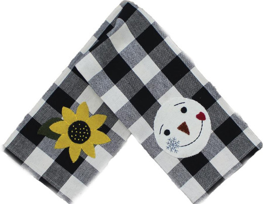 Sunflower, Snowman Face Buffalo Check Towels - Black Set of 2