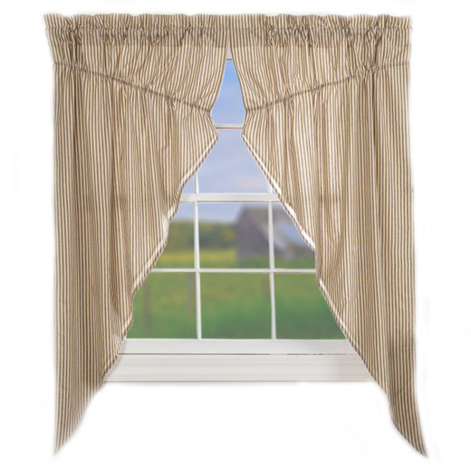 Sawyer Mill Charcoal Ticking Stripe Prairie Gathered Curtains