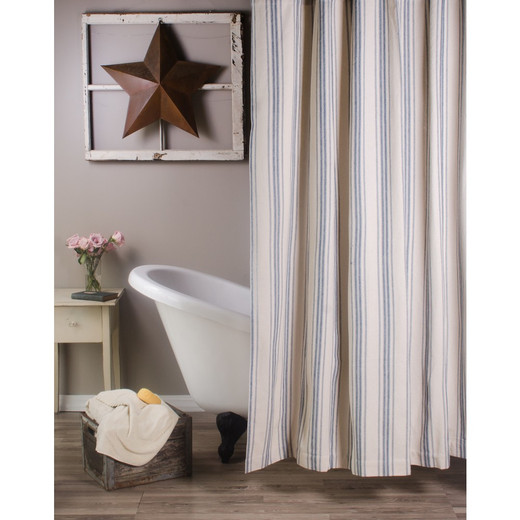Grain Sack Stripe Colonial Blue Shower Curtain