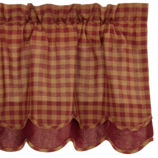 Burgundy Check Lined Layered Valance - 16x60