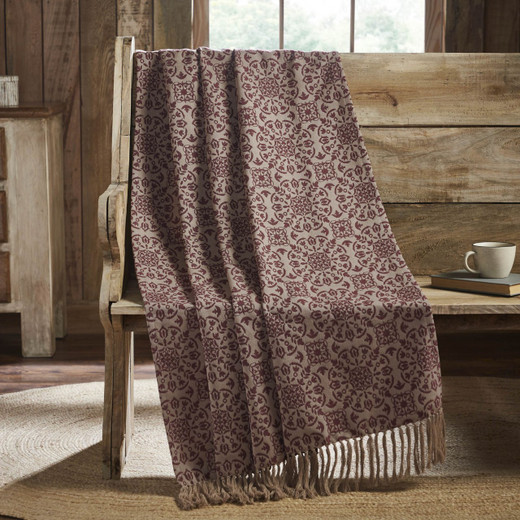 Custom House Burgundy Tan Jacquard Woven Throw - 50x60