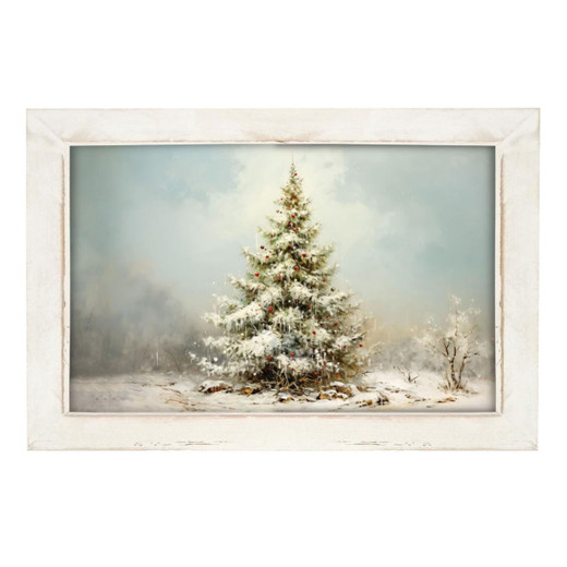 Snowy Christmas Tree - White Frame 36x18 - Country Village