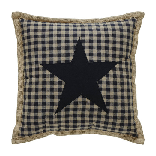 Black Check Star Patch Pillow - 14"x22" Cotton Quilted Accent Pillow, Country Rustic Decor (Reversible)