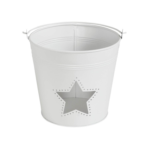 Metal Bucket With Star Cutout - White 6.5x6