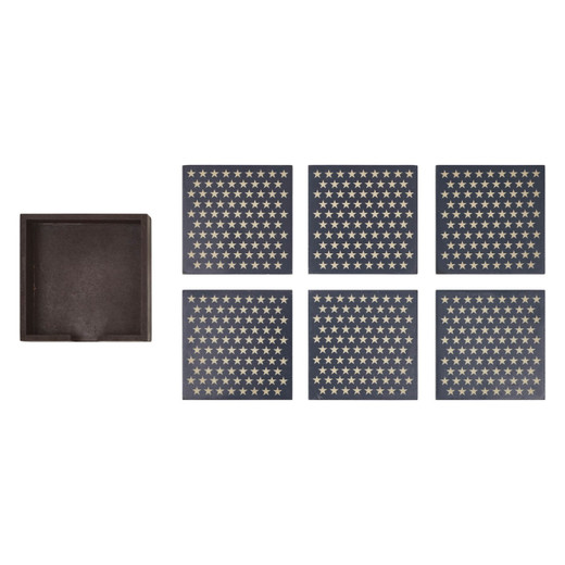 Stars On Navy Coasters With Container - Set of 6