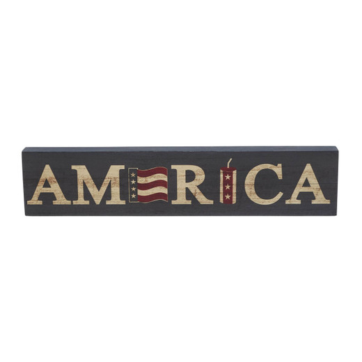 America Flag and Firecracker Block Sign - 14x3