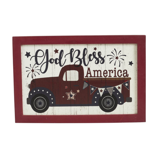 God Bless America Red Truck Wall Sign - 12x8