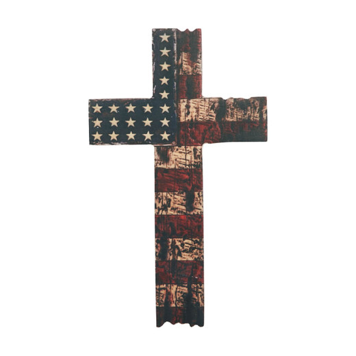 American Flag On Cross  Wall Sign - 6x10