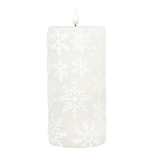 White Snowflake Timer Candle - 6" LED Pillar