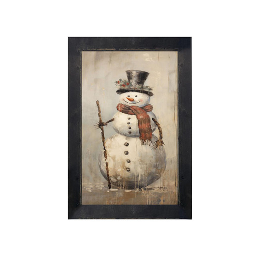 Rustic Happy Snowman - Black Frame 10x16