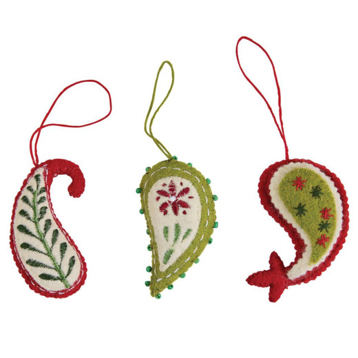 Paisley Felt Ornaments - Set of 3