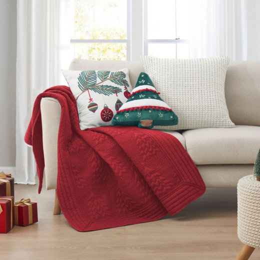 O Christmas Tree Throw - Quilted Red