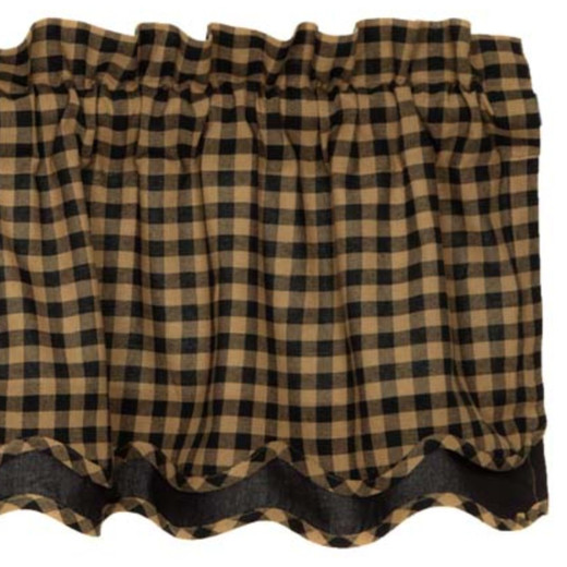 Black Check Valance - Lined Layered 72x16