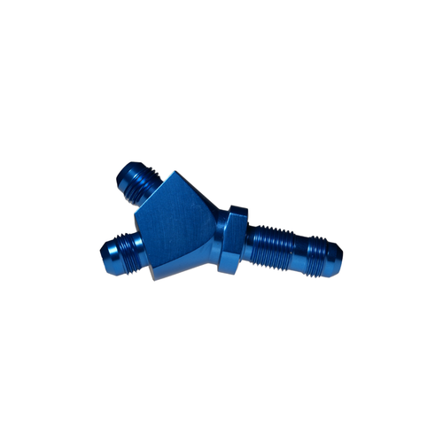 08 AN Bulkhead Single Inlet to -06 AN Dual Outlet Y Adapter