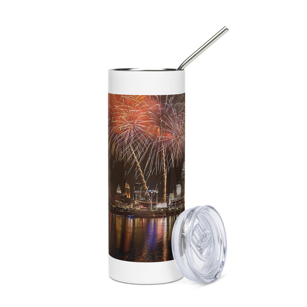 Fireworks Above Great American Ball Park - Stainless steel tumbler