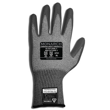 3751L MONARCH-PU/13-GAUGE  GRAY TAEKI5® SHELL  GRAY POLYURETHANE PALM COATING  ANSI CUT LEVEL 3 Cordova Safety Products