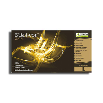 4085M NITRI-COR GOLD NITRILE  EXAM GRADE  POWDER FREE  TEXTURED  4-MIL Cordova Safety Products