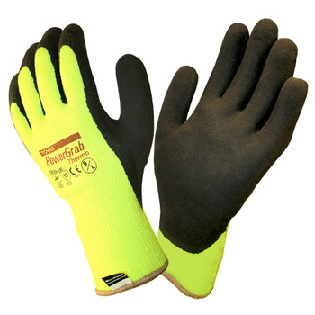 PG391S TOWA® POWERGRAB THERMO  10-GAUGE  HI-VIS GREEN ACRYLIC SHELL  BLACK MICROFINISH® LATEX PALM COATING Cordova Safety Products