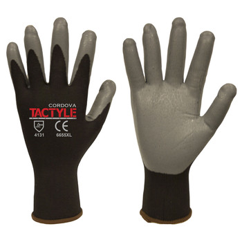 6655XL TACTYLE/13-GAUGE  BLACK NYLON SHELL  GRAY FOAM NITRILE PALM COATING Cordova Safety Products