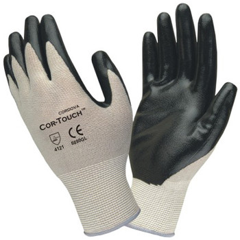 6890GS COR-TOUCH 13-GAUGE  GRAY NYLON SHELL  BLACK FLAT NITRILE PALM COATING Cordova Safety Products