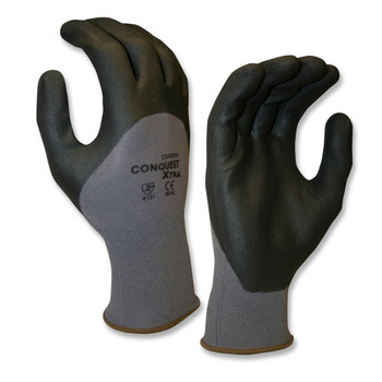 6910M CONQUEST XTRA  PREMIUM  GRAY NYLON/SPANDEX SHELL  BLACK 3/4 FOAM NITRILE/PU COATING Cordova Safety Products