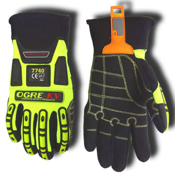 7740S OGRE-KV LIME GREEN SPANDEX BACK  KEVLAR® FABRIC PALM  TPR PROTECTORS   NEOPRENE CUFF  ANSI CUT LEVEL 3 Cordova Safety Products