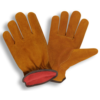 7910L STANDARD SPLIT LEATHER DRIVER  SHIRRED ELASTIC BACK  KEYSTONE THUMB  RUSSET  RED FLEECE LINED Cordova Safety Products