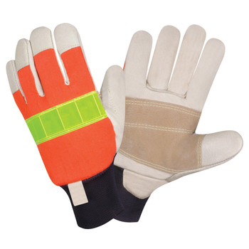 1946-M PREMIUM GRAIN PIGSKIN LEATHER PALM  DOUBLE PALM  HI-VIS ORANGE BACK  REFLECTIVE KNUCKLE STRAP  5 MM FOAM PADDED BACK  KNIT WRIST  KEVLAR® SEWN Cordova Safety Products