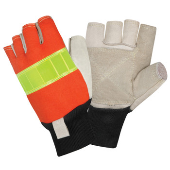 1950-XL PREMIUM GRAIN PIGSKIN LEATHER PALM  FINGERLESS  HI-VIS ORANGE BACK  REFLECTIVE KNUCKLE STRAP  3MM FOAM PADDED BACK  KNIT WRIST  KEVLAR® SEWN Cordova Safety Products