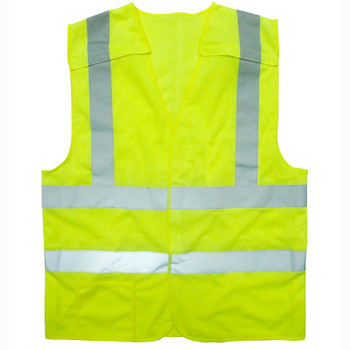 VB221PFR4XL CLASS II  LIMITED FR  5-POINT BREAKAWAY VEST  LIME MESH  ONE OUTSIDE LOWER POCKET  ONE INSIDE CHEST POCKET WITH HOOK & LOOP CLOSURE  2-INCH SILVER REFLECTIVE TAPE Cordova Safety Products