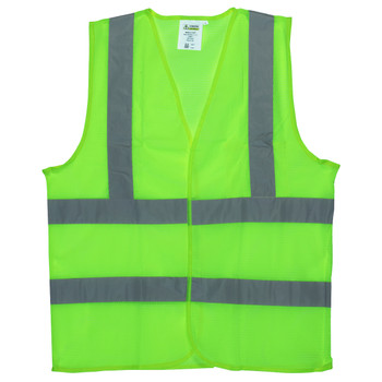 V241PM CLASS II  LIME MESH VEST  HOOK & LOOP CLOSURE  INSIDE POCKET  TWO HORIZONTAL 2-INCH SILVER REFLECTIVE STRIPES Cordova Safety Products