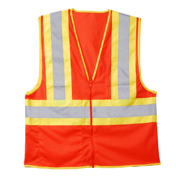 VZ250PL CLASS II  ORANGE MESH VEST  ZIPPER CLOSURE  TWO-TONE CONTRASTING TRIM/REFLECTIVE TAPE  INSIDE LOWER POCKET Cordova Safety Products