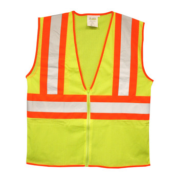 VZ251PL CLASS II  LIME MESH VEST  ZIPPER CLOSURE  TWO-TONE CONTRASTING TRIM/REFLECTIVE TAPE  INSIDE LOWER POCKET Cordova Safety Products