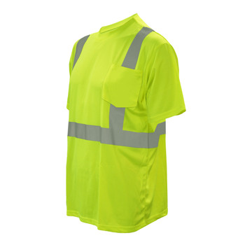 V411M COR-BRITE CLASS II  LIME BIRDSEYE MESH T-SHIRT  SHORT SLEEVES  CHEST POCKET  2-INCH SILVER REFLECTIVE TAPE Cordova Safety Products