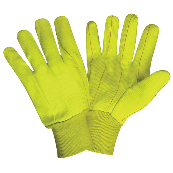 2815CDN HI-VIS LIME DOUBLE PALM  POLYESTER/COTTON CORDED CANVAS  NATURAL KNIT WRIST Cordova Safety Products