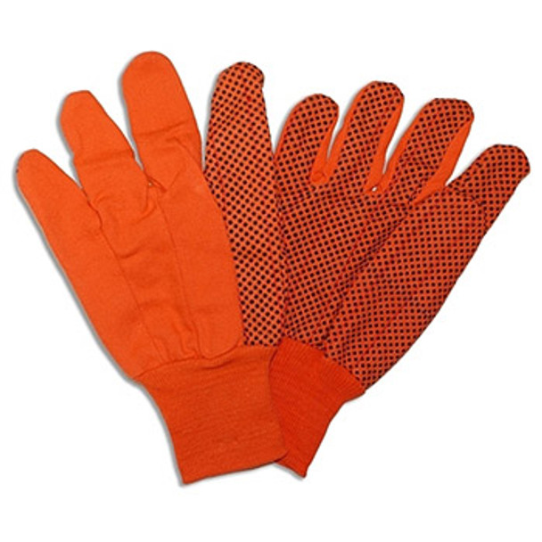 2865BD HI-VIS ORANGE DOUBLE PALM  100% COTTON CORDED CANVAS  BLACK PVC DOTS  ORANGE KNIT WRIST Cordova Safety Products