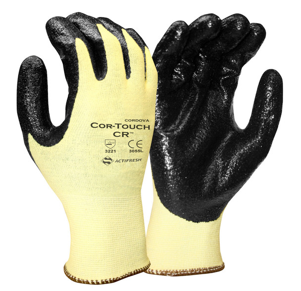 3055XS COR-TOUCH CR 15-GAUGE  KEVLAR®/LYCRA SHELL  BLACK TEXTURED NITRILE PALM COATING  ANSI CUT LEVEL 2 Cordova Safety Products