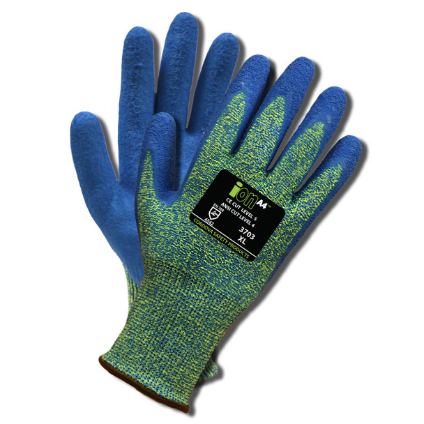 3703XS iON A4  AQUA 13-GAUGE HPPE/GLASS SHELL  BLUE LATEX PALM COATING  ANSI CUT LEVEL 4 Cordova Safety Products