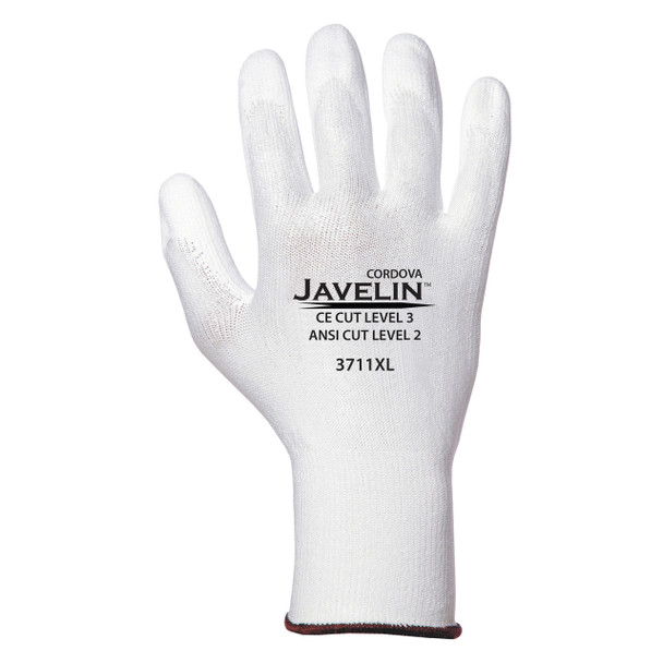 3711XS JAVELIN WHITE 13-GAUGE HPPE SHELL  WHITE POLYURETHANE PALM COATING  ANSI CUT LEVEL 2 Cordova Safety Products