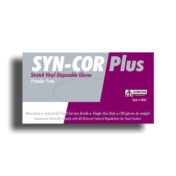 4067L SYN-COR PLUS STRETCH VINYL  INDUSTRIAL GRADE  POWDER FREE Cordova Safety Products