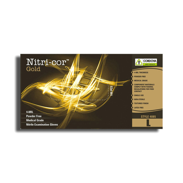 4085L NITRI-COR GOLD NITRILE  EXAM GRADE  POWDER FREE  TEXTURED  4-MIL Cordova Safety Products