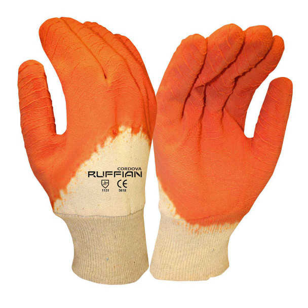 5618 RUFFIAN PREMIUM RUBBER DIPPED  JERSEY LINED  ORANGE CRINKLE FINISH  KNIT WRIST Cordova Safety Products