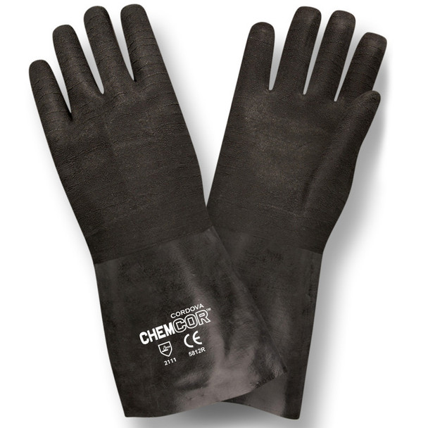 5812 CHEM-COR BLACK SUPPORTED NEOPRENE  SMOOTH FINISH  JERSEY LINED  12-INCH Cordova Safety Products