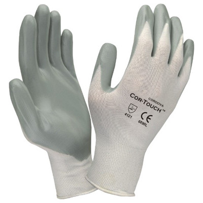 6890L COR-TOUCH 13-GAUGE  WHITE NYLON SHELL  GRAY FLAT NITRILE PALM COATING Cordova Safety Products
