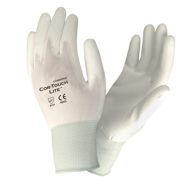 6895S COR-TOUCH LITE PREMIUM  15-GAUGE  WHITE NYLON SHELL  WHITE POLYURETHANE PALM COATING Cordova Safety Products